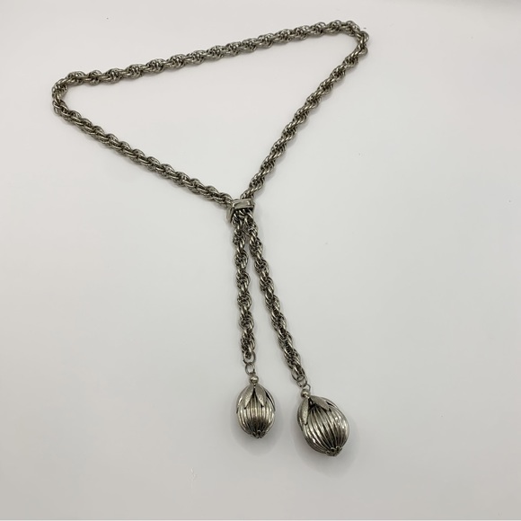 Vintage silver tone lariat statement necklace with kumquat pendants chunky chain - Picture 9 of 10